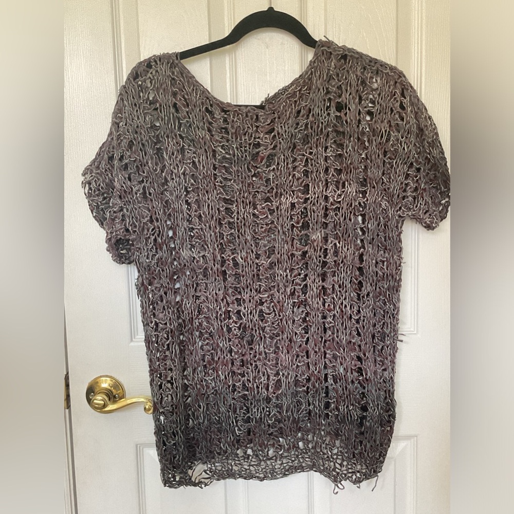 Unique Leather Weaved Shirt Sz M/L Short Sleeve hand crafted pullover Blouse Top
